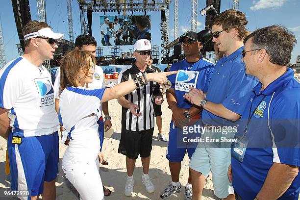 Former NFL player Rich Gannon, singer Jennifer Lopez, Mark Sanchez of the New York Jets, NFL Hall of Famer Warren Moon, Eli Manning of the New York...