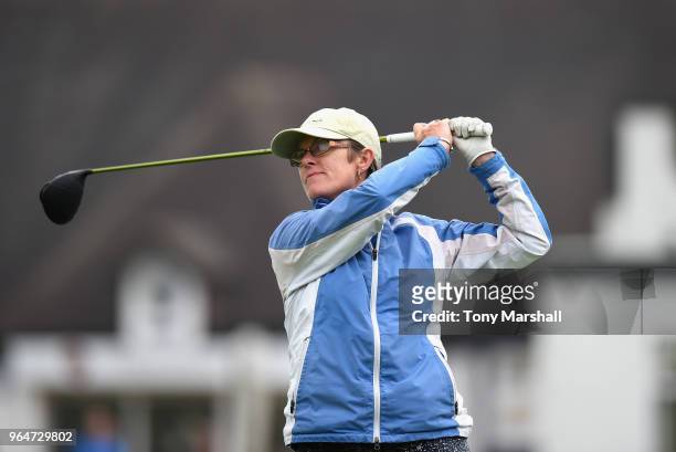 Alison Johns of Woodhall Spa Golf Club plays her first shot on the 1st tee during the Titleist and FootJoy Women's PGA Professional Championship at...