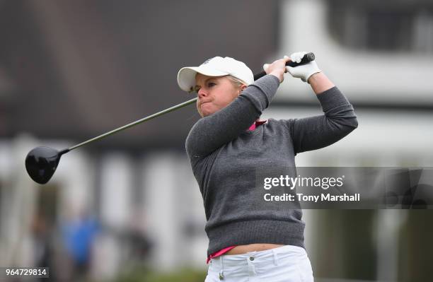 Alexandra Keighley of Huddersfield Golf Club plays her first shot on the 1st tee during the Titleist and FootJoy Women's PGA Professional...