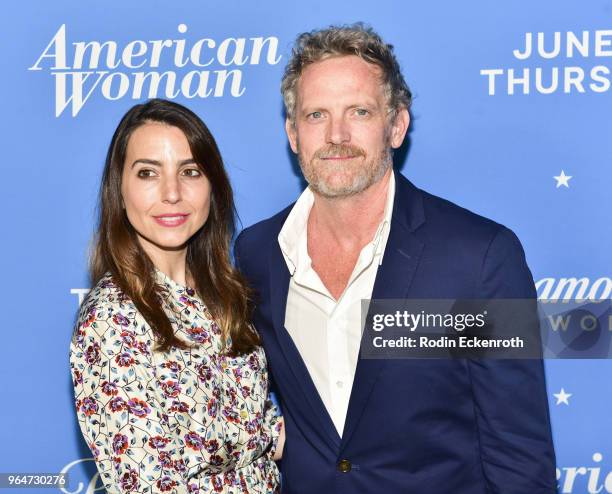 Rachel Ramras and Hugh Davidson attend the premiere of Paramount Network's "American Woman" at Chateau Marmont on May 31, 2018 in Los Angeles,...