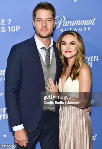 Justin Hartley and Chrishell Stause attend the premiere of Paramount Network's "American Woman" at Chateau Marmont on May 31, 2018 in Los Angeles,...