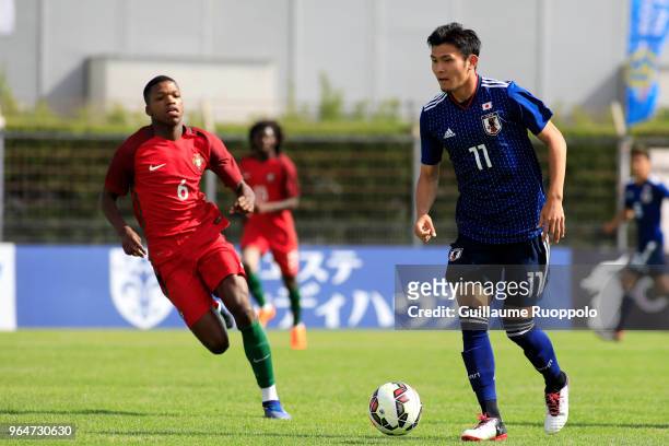 Kyosuke Tagawa of Japan during U20 match between Portugal and Japan of the International Football Festival tournament of Toulon on May 31, 2018 in...