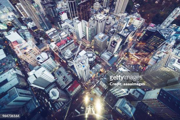 aerial view of auckland financial district,new zealand - auckland city busy stockfoto's en -beelden