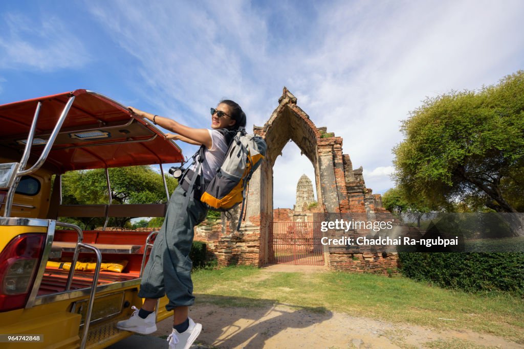 Traveling with a Taxi Tuk Tuk in Phra Nakhon Si Ayutthaya Thailand.