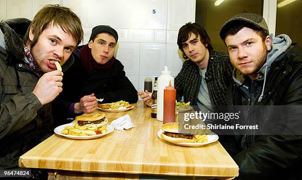 Roughton "Rou" Reynolds, Rob Rolfe, Chris Batten and Liam "Rory" Clewlow of Enter Shikari dine after cancelling concert and meeting with fans at...