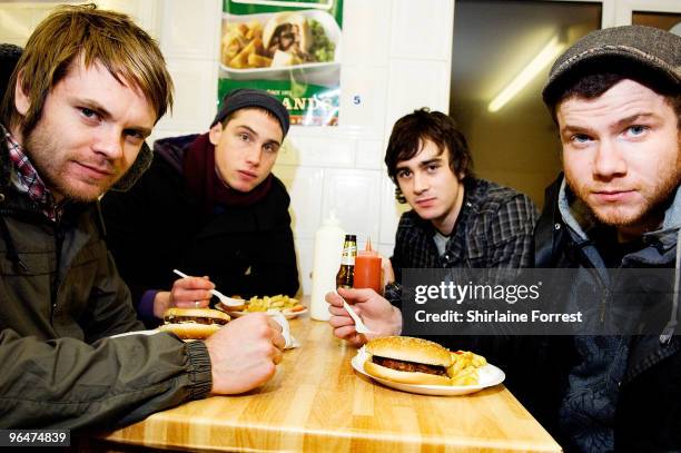 Roughton "Rou" Reynolds, Rob Rolfe, Chris Batten and Liam "Rory" Clewlow of Enter Shikari dine after cancelling concert and meeting with fans at...