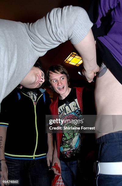 Chris Batten of Enter Shikari meets with fans after cancelling a concert at Empress Ballroom on February 6, 2010 in Blackpool, England.