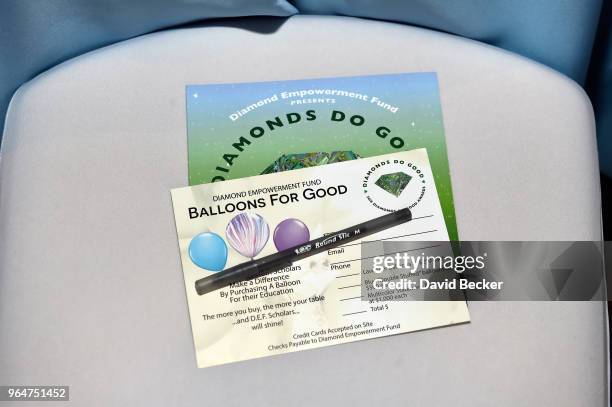 General view of the Balloons For Good pledge card is seen during the Diamond Empowerment Fund Diamonds Do Good's 2018 Diamonds Do Good award at the...