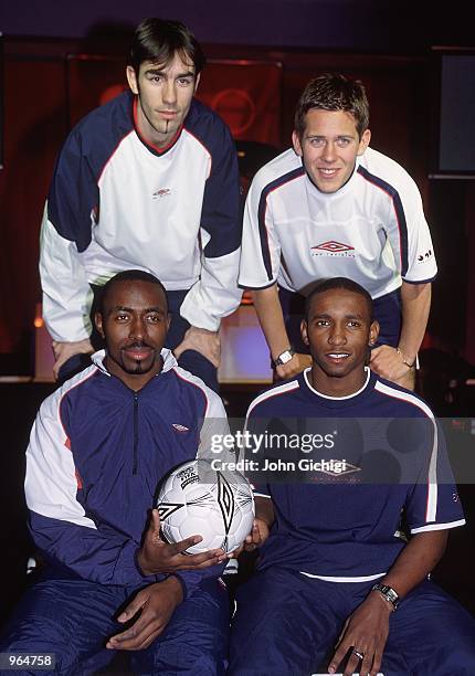 Robert Pires , John Harley , Jermaine Defoe and Darius Vassell model the latest sports wear at the Umbro Launch Pro Training Collection in London. \...