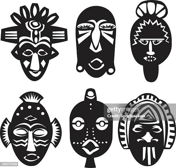 stockillustraties, clipart, cartoons en iconen met african masks - tribal art