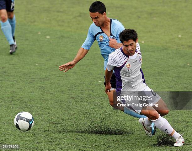 Dean Evans of the Glory fights for possession during the round 23 National Youth League match between Sydney FC and the Perth Glory at Seymour Shaw...