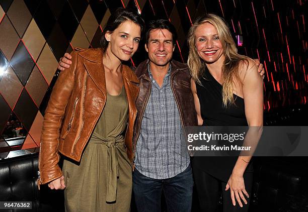 Actress Katie Holmes, Actor Tom Cruise and Actress Cameron Diaz attend the Super Bowl Party hosted by Creative Artists Agency at the W Hotel: South...