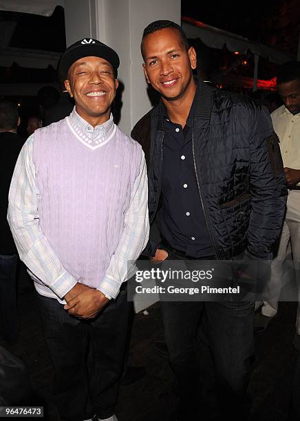 Exclusive Coverage* Russell Simmons and MLB Player Alex Rodriguez attend the Super Bowl Party hosted by Creative Artists Agency at the W Hotel: South...