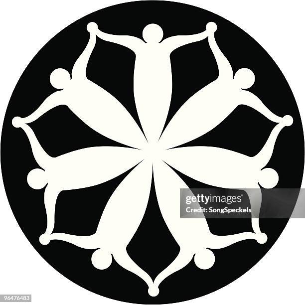 ilustrações de stock, clip art, desenhos animados e ícones de sete abstrato figuras (pessoas) circular do ícone - androgynous