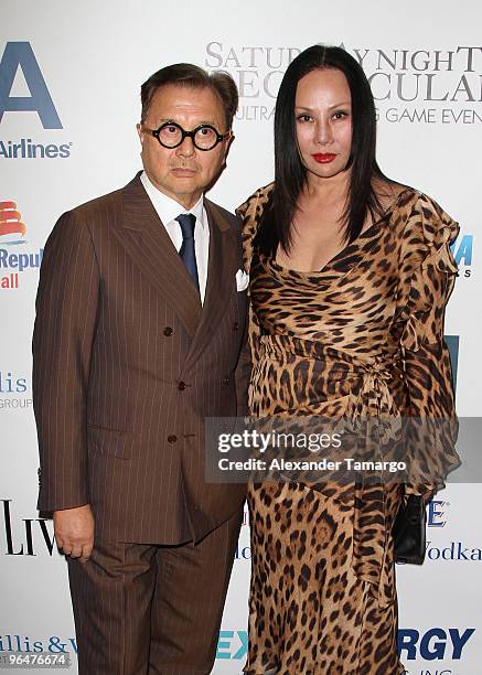 Michael Chow and Eva Chow attend the 4th annual Saturday Night Spectacular celebration at The Bank of America Tower on February 6, 2010 in Miami,...