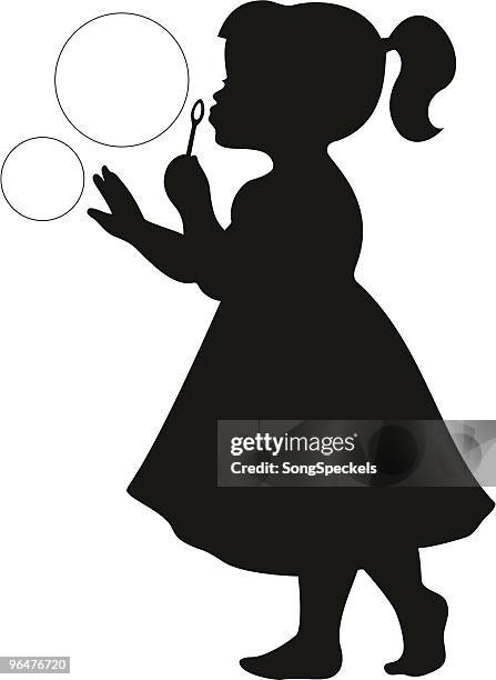 cute little girl blowing bubbles - bubble ponytail stock illustrations