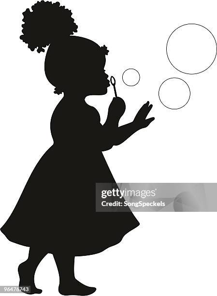 アフリカ系アメリカ人の女の子吹く泡 - curls girl silhouette点のイラスト素材／クリップアート素材／マンガ素材／アイコン素材