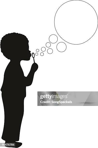 african american boy blowing bubbles - afro stock illustrations