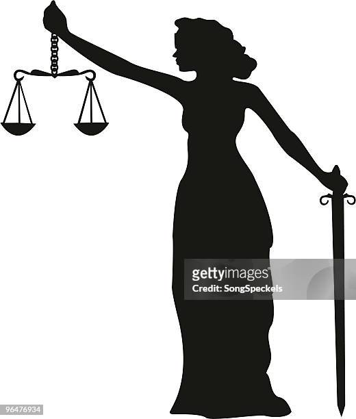 lady justice silhouette - greek goddess stock illustrations