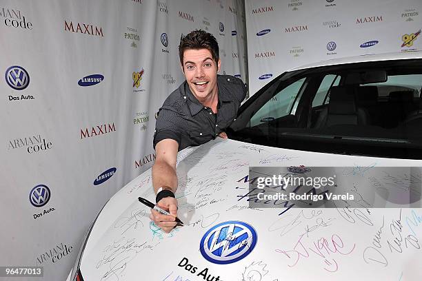 Is signed by actor Josh Henderson at the 2010 Maxim Party at The Raleigh on February 6, 2010 in Miami, Florida. VW, a sponsor of the 2010 Maxim...