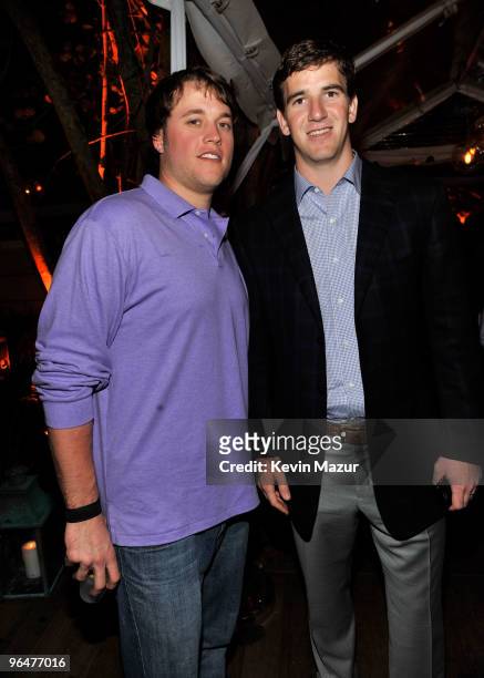 Players Matthew Stafford and Eli Manning attend the Super Bowl Party hosted by Creative Artists Agency at the W Hotel: South Beach on February 6,...