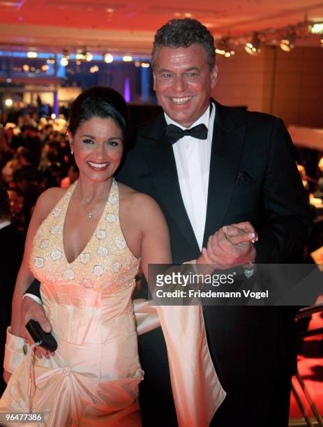 Former decathlete Juergen Hingsen and his partner Francesca Elstermeier arrive at the 2009 Sports Gala 'Ball des Sports' at the Rhein-Main Hall on...