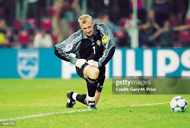 Magnus Hedman of Sweden in action during the European Championships 2000 Group Stage match against Italy played at the Philips Stadion, in Eindhoven,...