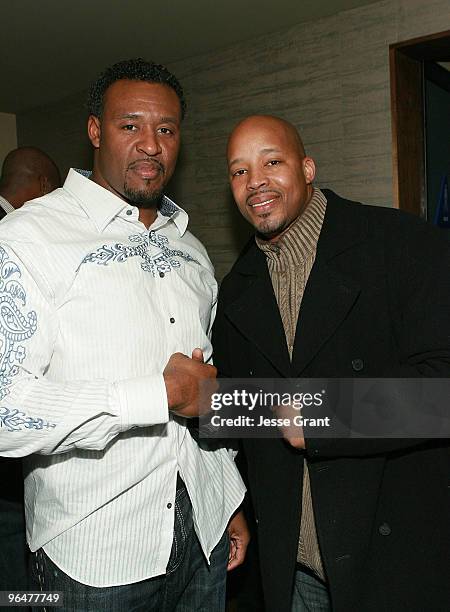 Willie McGinest and Warren G attend the First Annual Super Bowl Pre-Party Hosted by Willie McGinest at Capitol City on February 6, 2010 in Los...