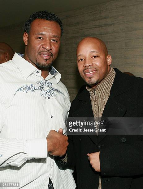 Willie McGinest and Warren G attend the First Annual Super Bowl Pre-Party Hosted by Willie McGinest at Capitol City on February 6, 2010 in Los...