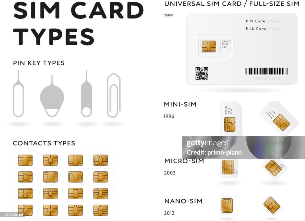 Sim Card Appearance Sim Card Types Infographics In Flat Style High-Res Vector Graphic ...