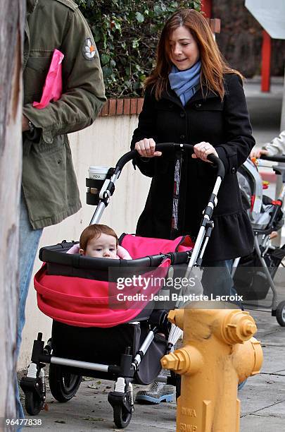 Alyson Hannigan and Alexis Denisof are seen on February 6, 2010 in Los Angeles, California.