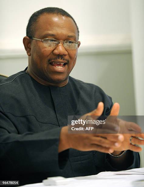 The incumbent governor-elect of Anambra State Peter Obi speaks on the result of gobernatorial election held in the state yesterday, on February 7,...