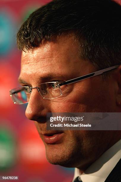 Scotland football coach Craig Levein addresses the media after the Euro2012 Qualifying Draw at the Palace of Culture and Science on February 7, 2010...