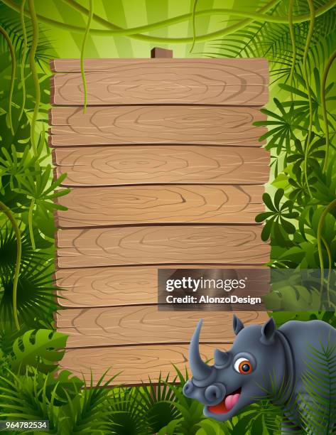 stockillustraties, clipart, cartoons en iconen met jungle en schattige rhino - safari animals