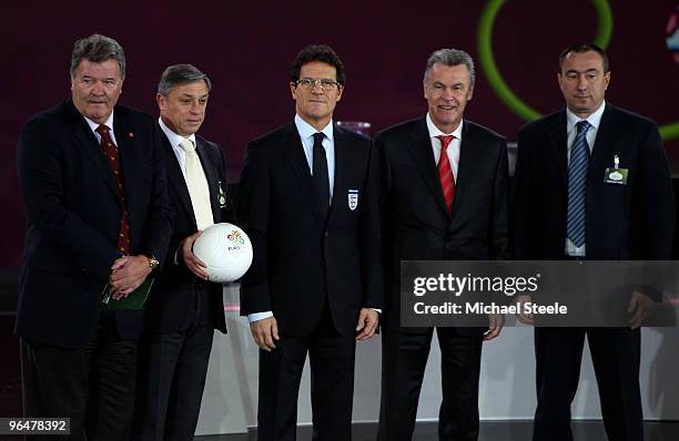 John Toshack coach of Wales, Zlatko Kranjcar coach of Montenegro, Fabio Capello coach of England, Ottmar Hitzfeld coach of Switzerland and Stanimir...