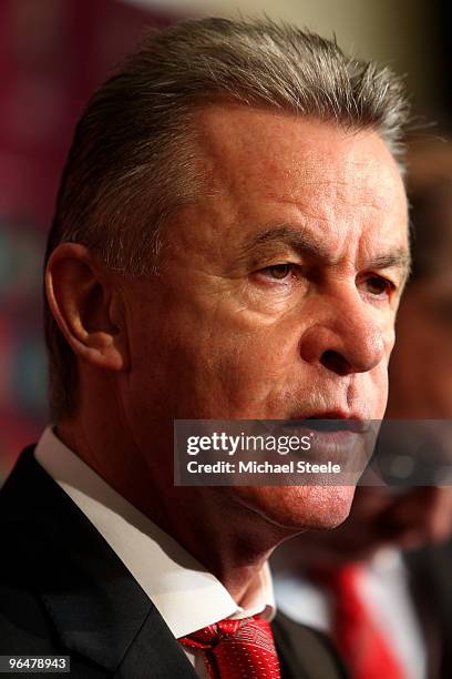 Ottmar Hitzfeld coach of Switzerland addresses the media after the Euro2012 Qualifying Draw at the Palace of Culture and Science on February 7, 2010...