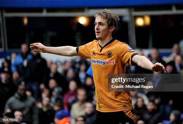 Kevin Doyle of Wolverhampton celebrates scoring the first goal during the Barclays Premier League match between Birmingham City and Wolverhampton...