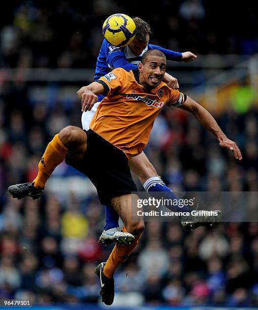 Karl Henry of Wolves battles with Lee Bowyer of Birmangham during the Barclays Premier League match between Birmingham City and Wolverhampton...