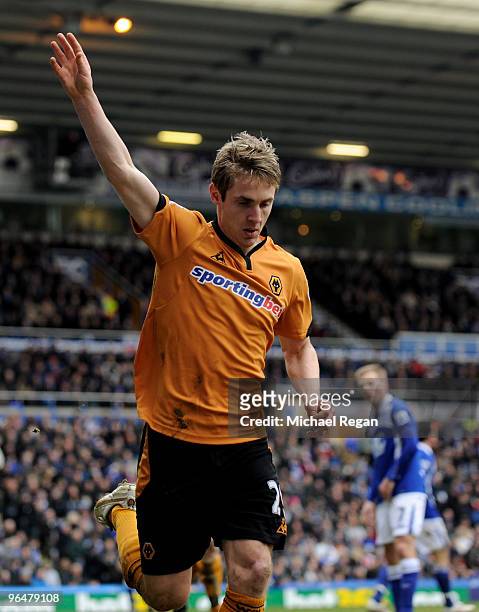 Kevin Doyle of Wolverhampton celebrates scoring the first goal during the Barclays Premier League match between Birmingham City and Wolverhampton...