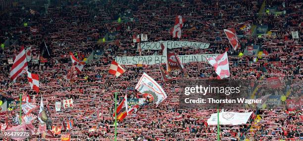 Fans of Kaiserslautern celebrate during the Second Bundesliga match between 1.FC Kaiserslautern and SC Paderborn at Fritz- Walter Stadium on February...