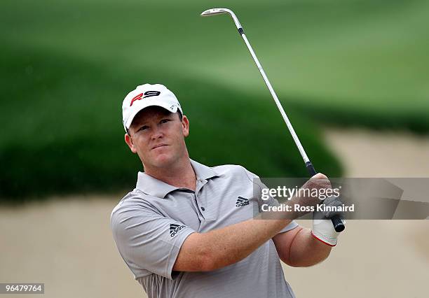 Marcus Fraser of Australia on the par five 6th hole during the final round of the Omega Dubai Desert Classic on the Majlis Course at the Emirates...