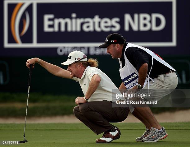 Miguel Angel Jimenez of Spain during the final round of the Omega Dubai Desert Classic on the Majlis Course at the Emirates Golf Club on February 7,...