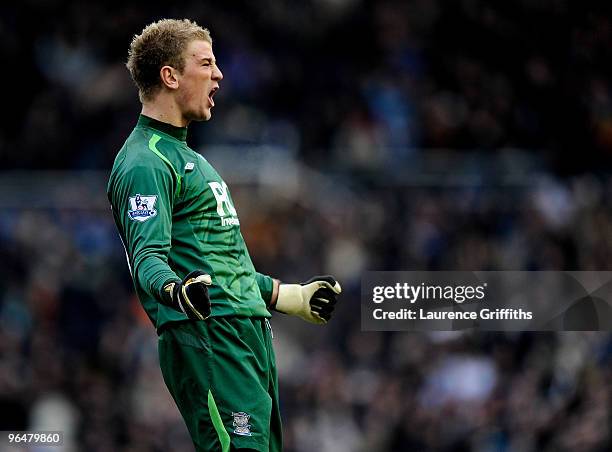 Joe Hart of Birmingham City celebrates victory during the Barclays Premier League match between Birmingham City and Wolverhampton Wanderers at St....