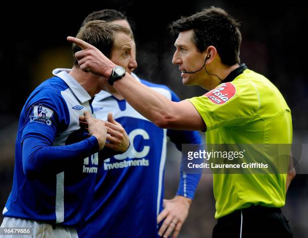 Lee Bowyer of Birmingham City argues with Referee Lee Probert during the Barclays Premier League match between Birmingham City and Wolverhampton...