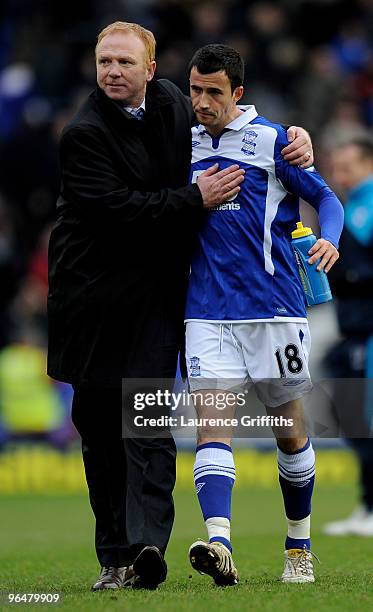 Alex McLeish of Birmingham City congratulates Keith Fahey after the Barclays Premier League match between Birmingham City and Wolverhampton Wanderers...