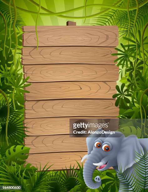 stockillustraties, clipart, cartoons en iconen met olifant in de jungle - animal trunk