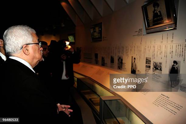 In this handout image provided by the Palestinian Press Office Palestinian Authority President Mahmoud Abbas visits the Hiroshima Peace Memorial...