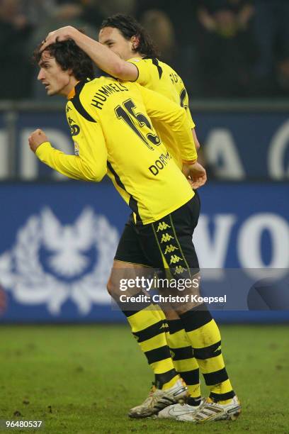 Mats Hummels of Dortmund celebrates the first goal with Neven Subotic during the Bundesliga match between Borussia Dortmund and Eintracht Frankfurt...