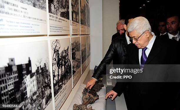 In this handout image provided by the Palestinian Press Office Palestinian Authority President Mahmoud Abbas visits the Hiroshima Peace Memorial...