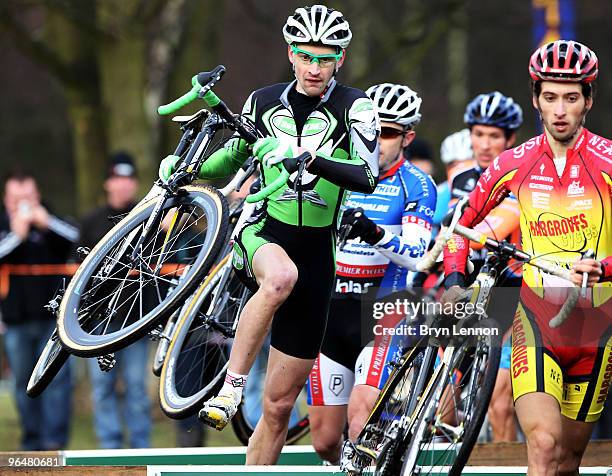 Riders make their way around the National Cyclo Cross Championship course at Sutton Park on February 7, 2010 in Birmingham, England.